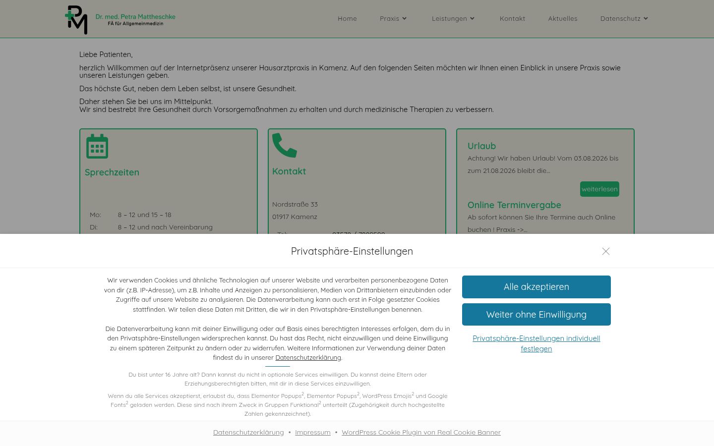 Screenshot des Einwilligungsbanners vor jeglicher Interaktion