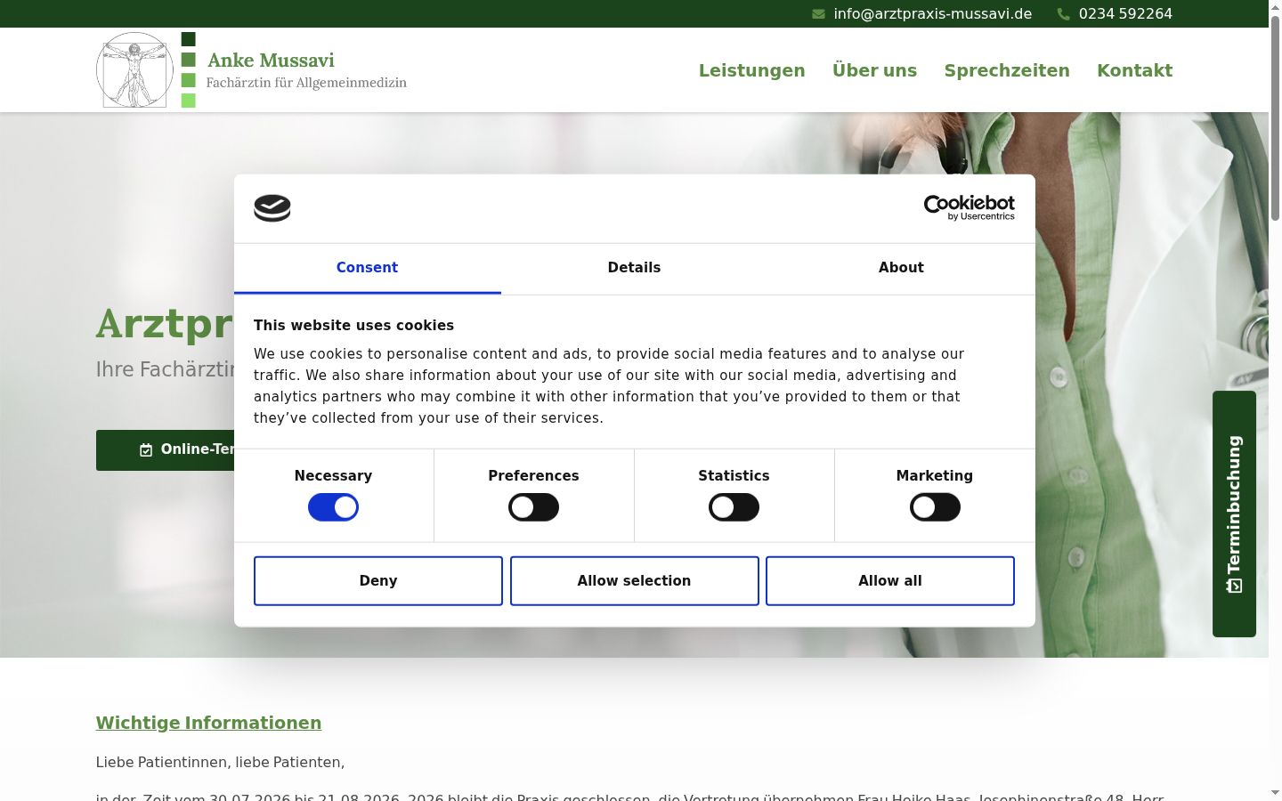 Screenshot des Einwilligungsbanners vor jeglicher Interaktion