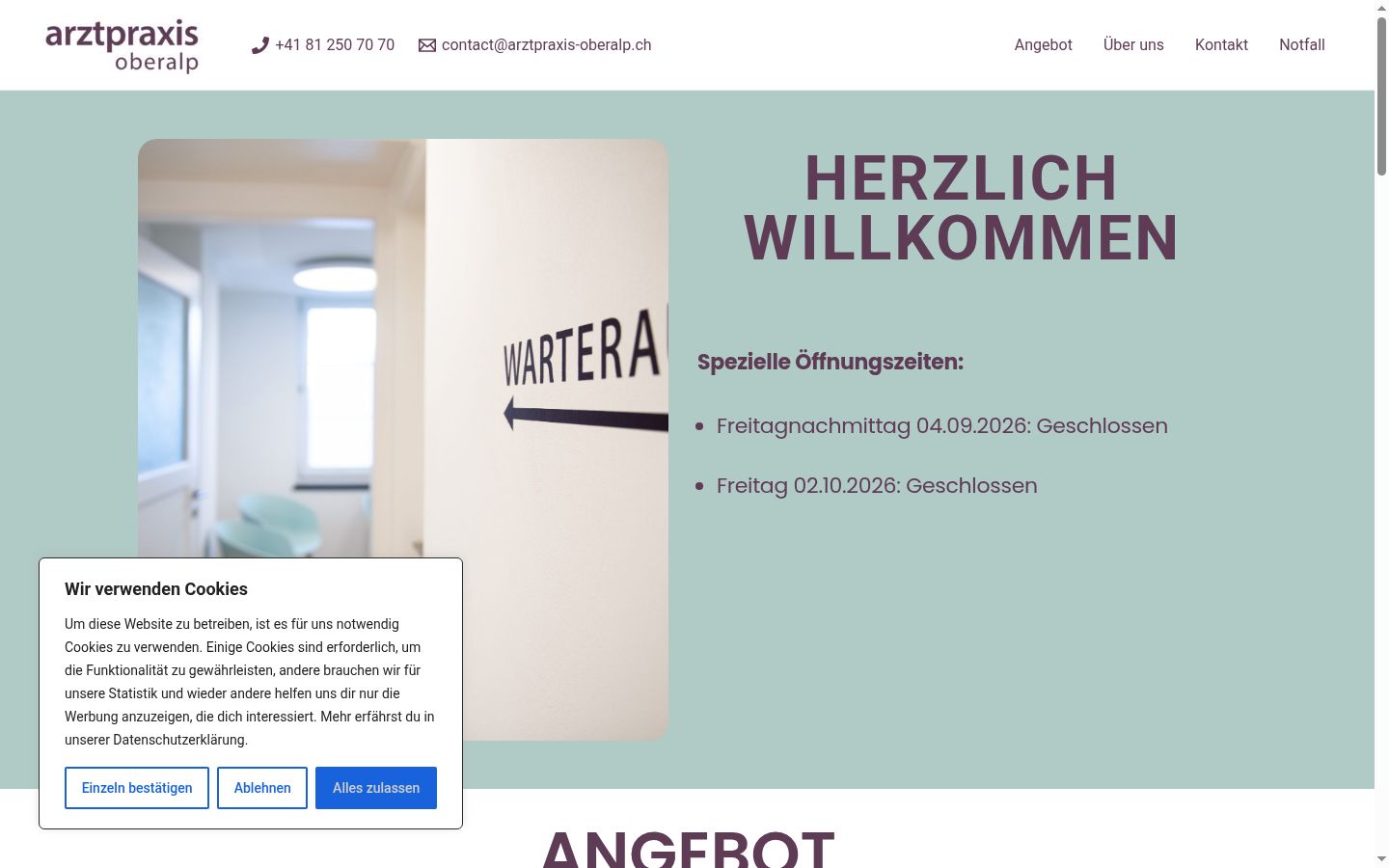 Screenshot des Einwilligungsbanners vor jeglicher Interaktion