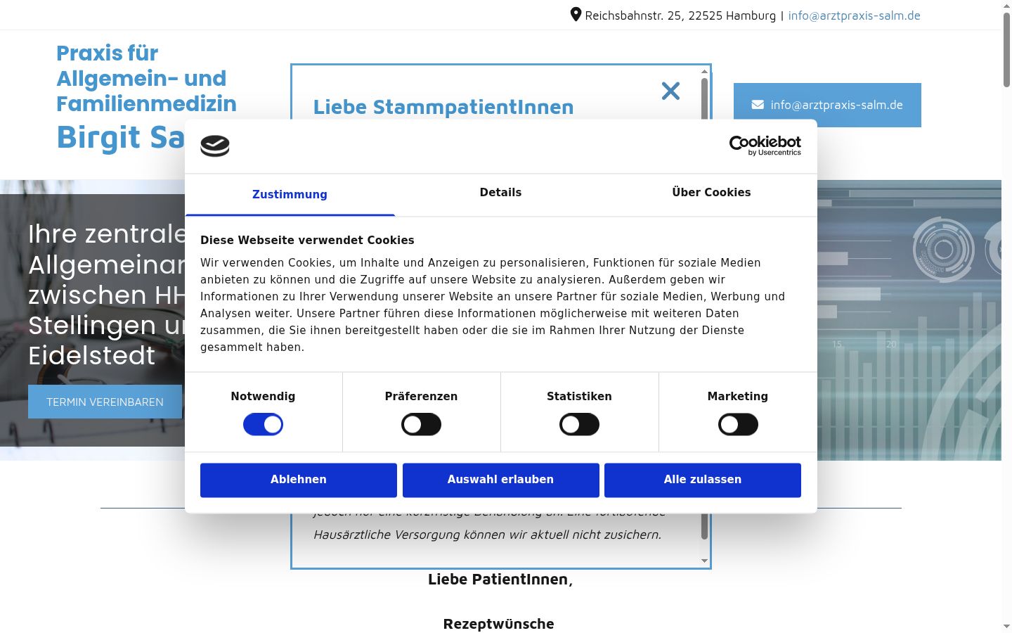 Képernyőkép a bármilyen interakció előtt megjelenő hozzájárulási bannerről
