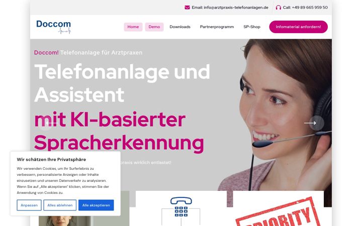 Skærmbillede af arztpraxis-telefonanlagen.de