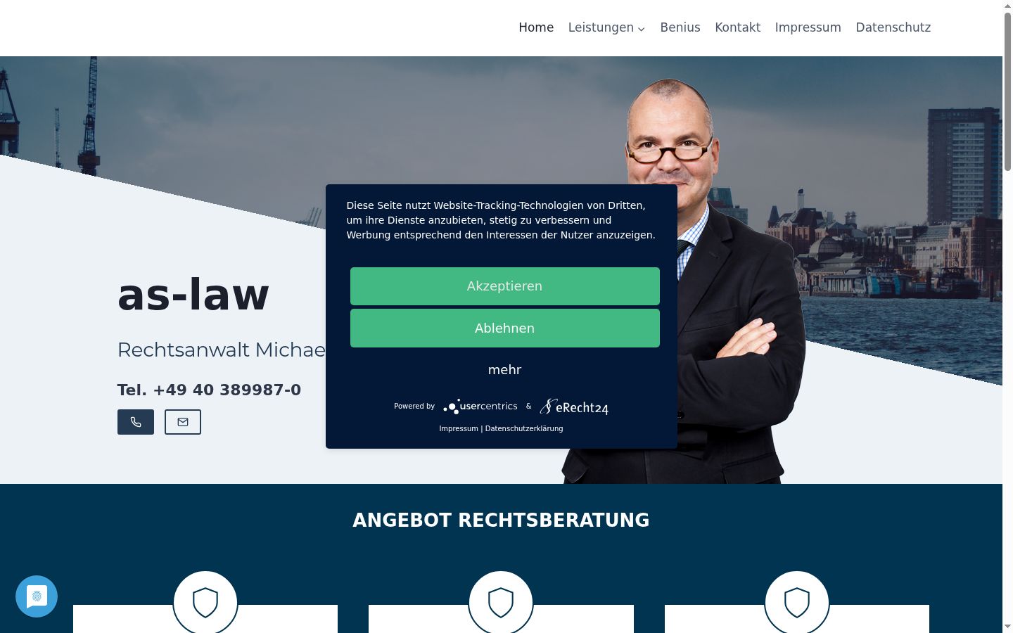 Screenshot des Einwilligungsbanners vor jeglicher Interaktion