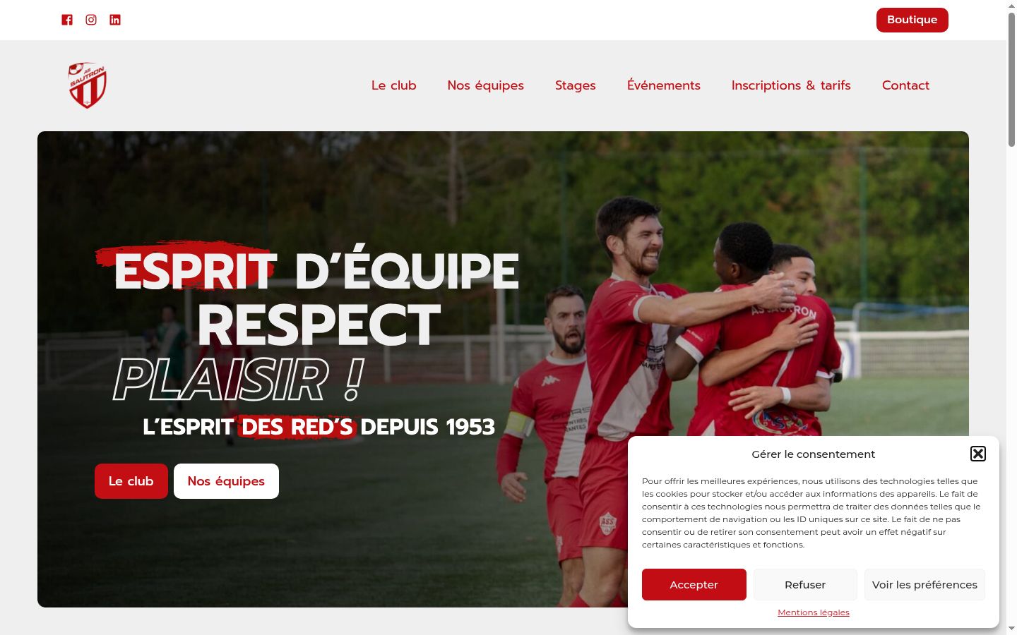 Capture d'écran de la bannière de consentement affichée avant toute interaction