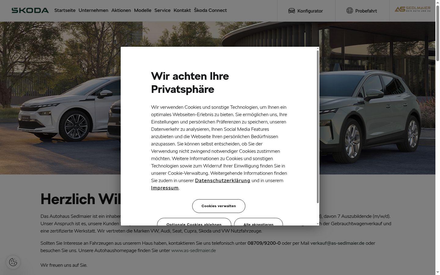 Screenshot del banner di consenso mostrato prima di qualsiasi interazione