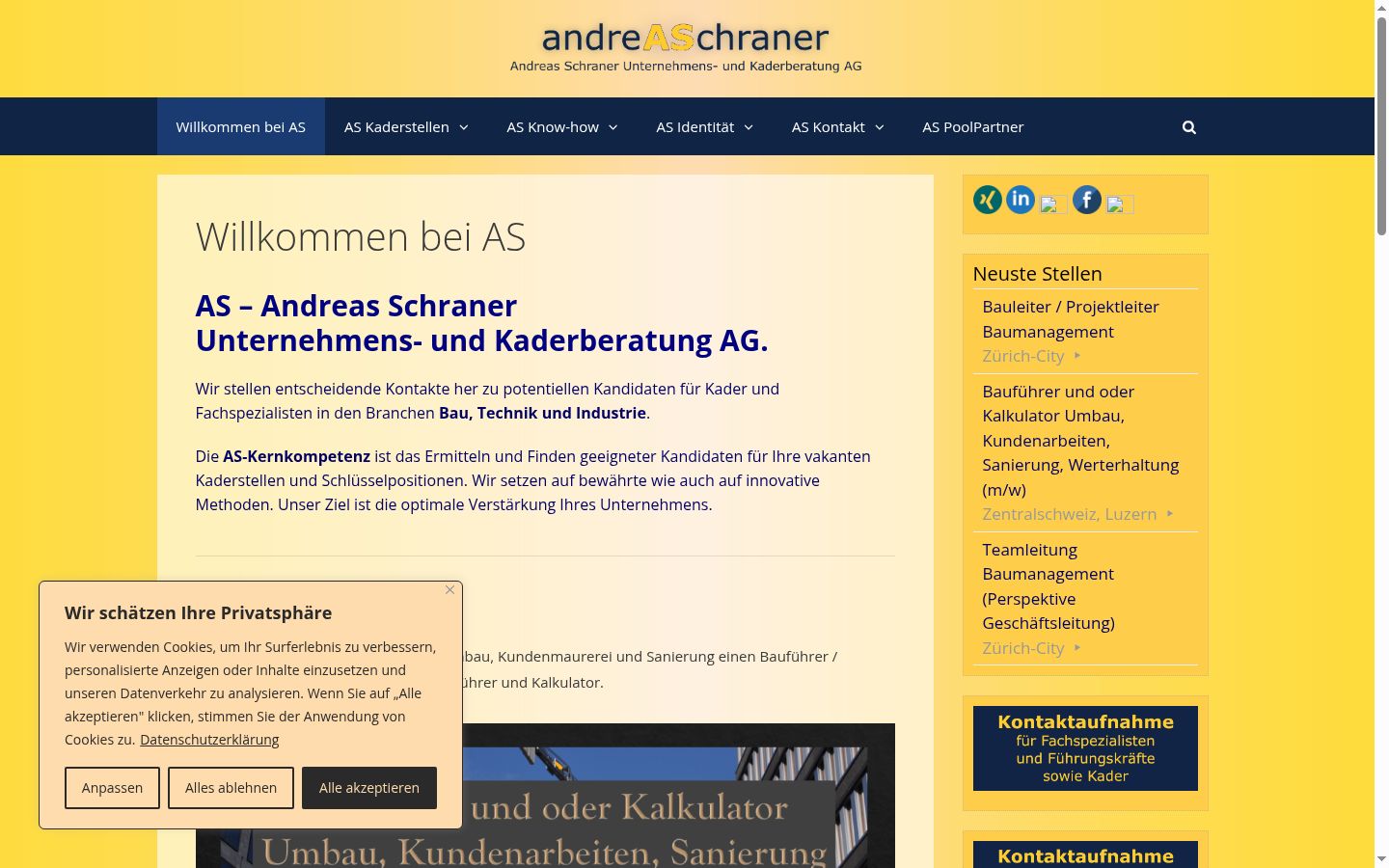 Screenshot des Einwilligungsbanners vor jeglicher Interaktion