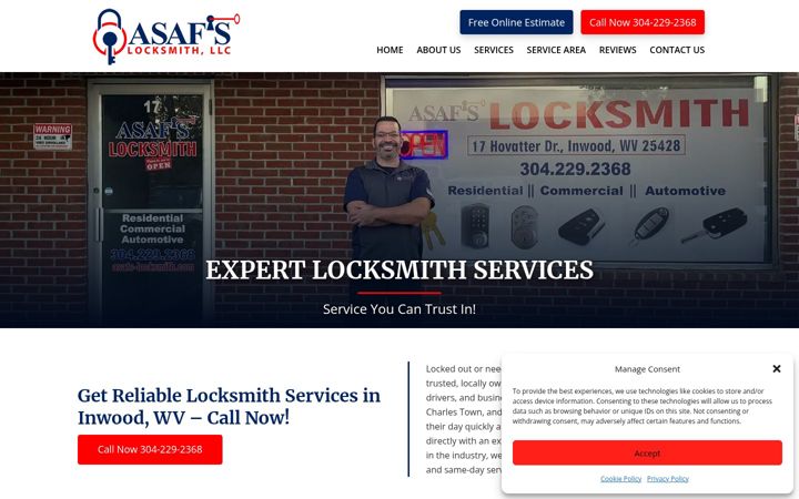Kuvakaappaus sivustosta asafs-locksmithwv.com