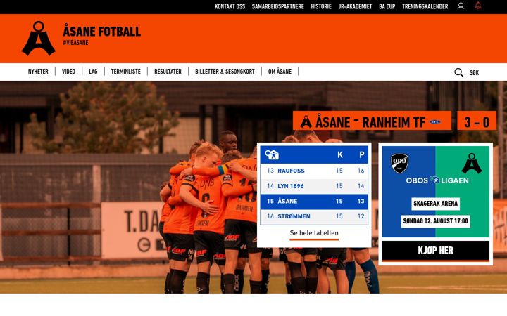 Screenshot of asanefotball.no