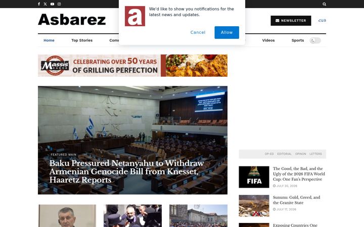 Screenshot of asbarez.com