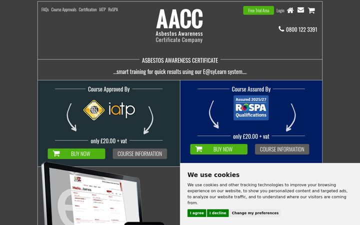 Screenshot of asbestosawarenesscertificate.co.uk