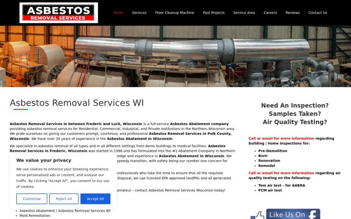 Screenshot of asbestosremovalserviceswi.com