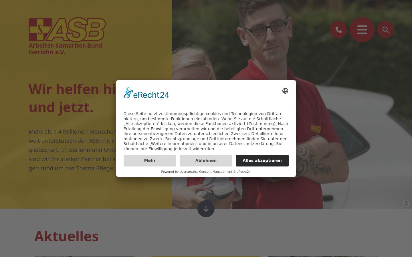 Screenshot des Einwilligungsbanners vor jeglicher Interaktion