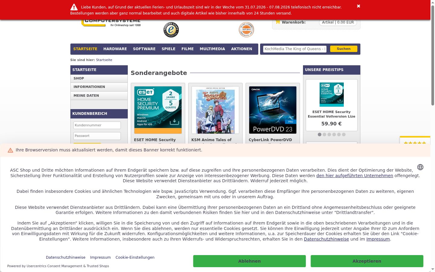 Screenshot van de toestemmingsbanner zoals getoond vóór enige interactie