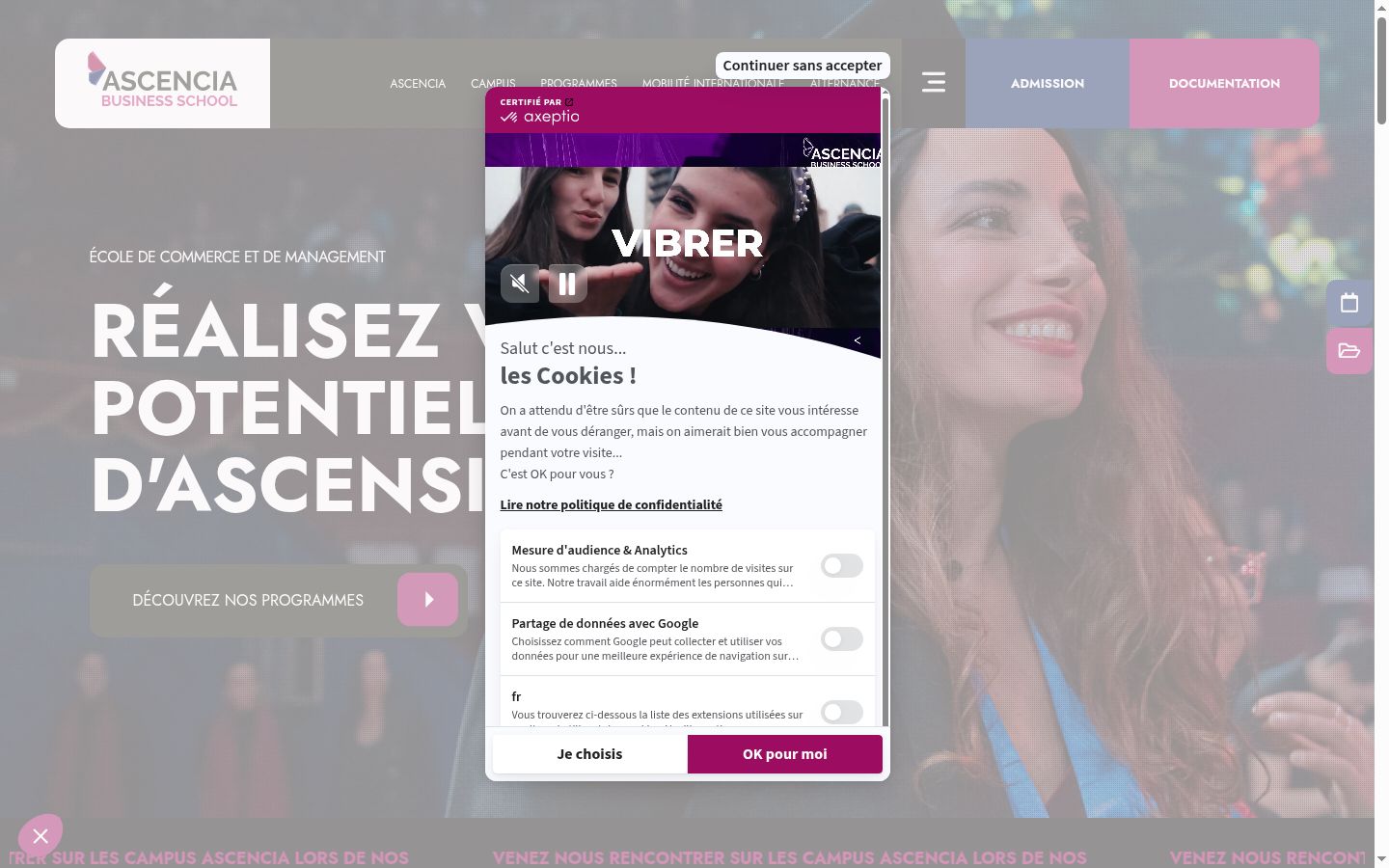 Screenshot of the consent banner shown before any interaction