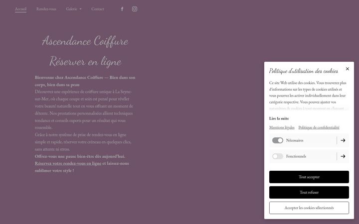 Screenshot of ascendancecoiffure.fr