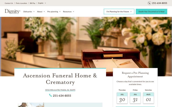 Ekraanipilt saidist ascensionfuneralgroup.com