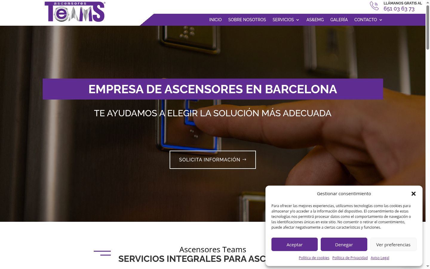 Captura de pantalla del banner de consentimiento mostrado antes de cualquier interacción