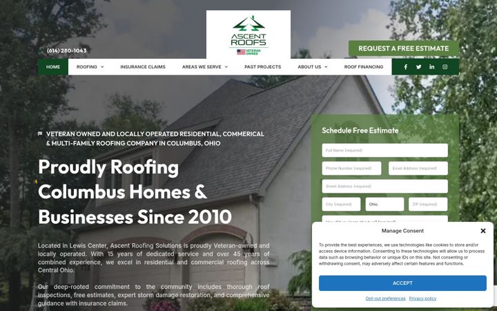 Screenshot ta' ascentroofs.com