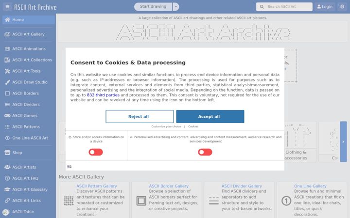 Screenshot of asciiart.eu
