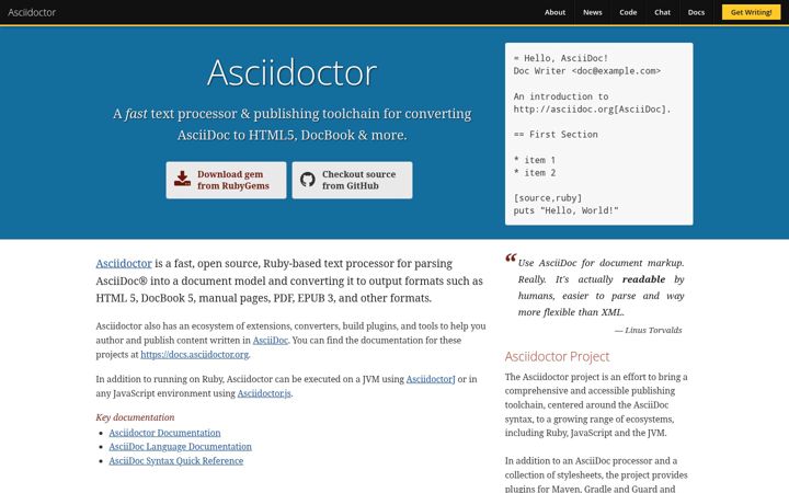 Screenshot of asciidoctor.org