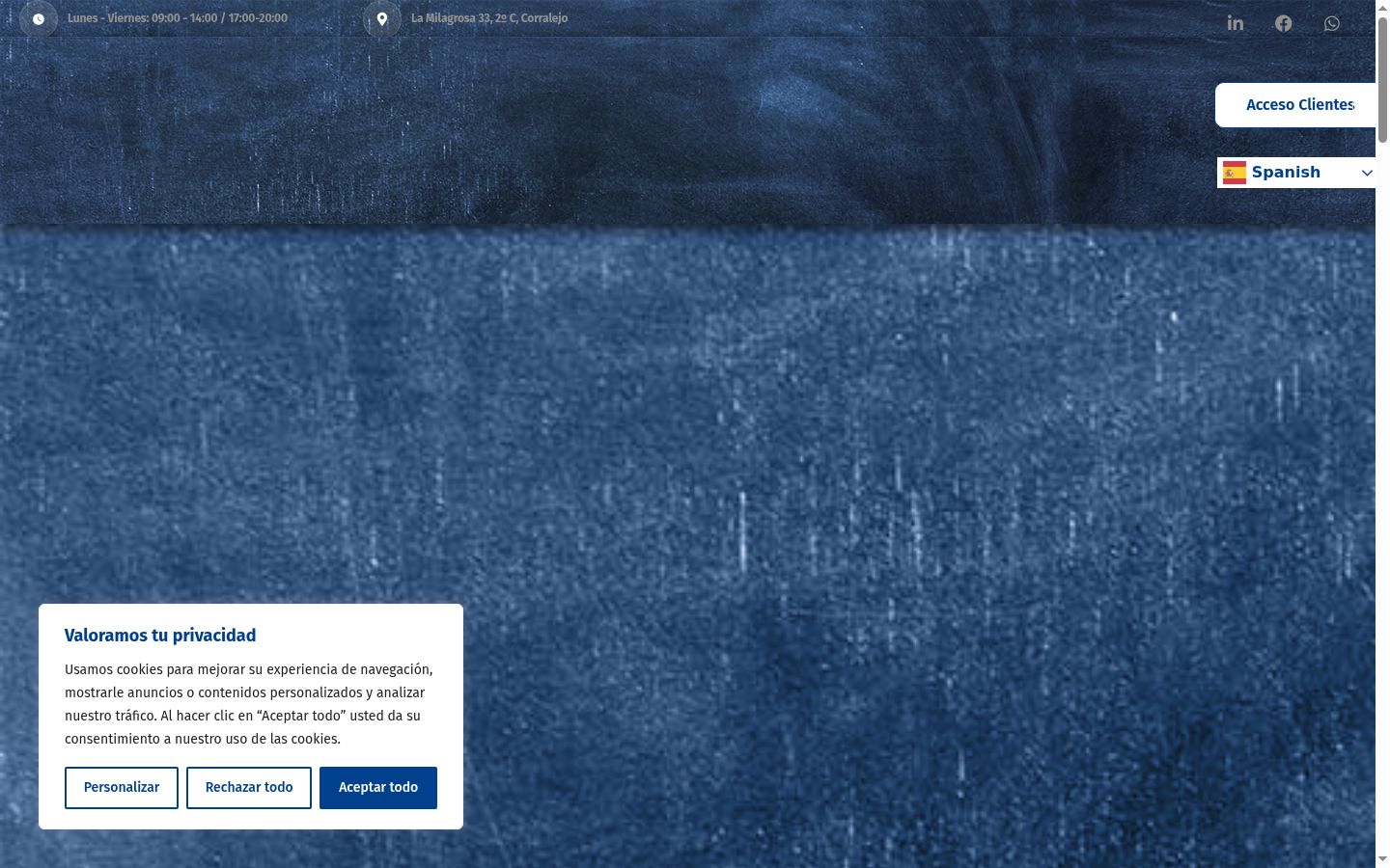 Captura de pantalla del banner de consentimiento mostrado antes de cualquier interacción