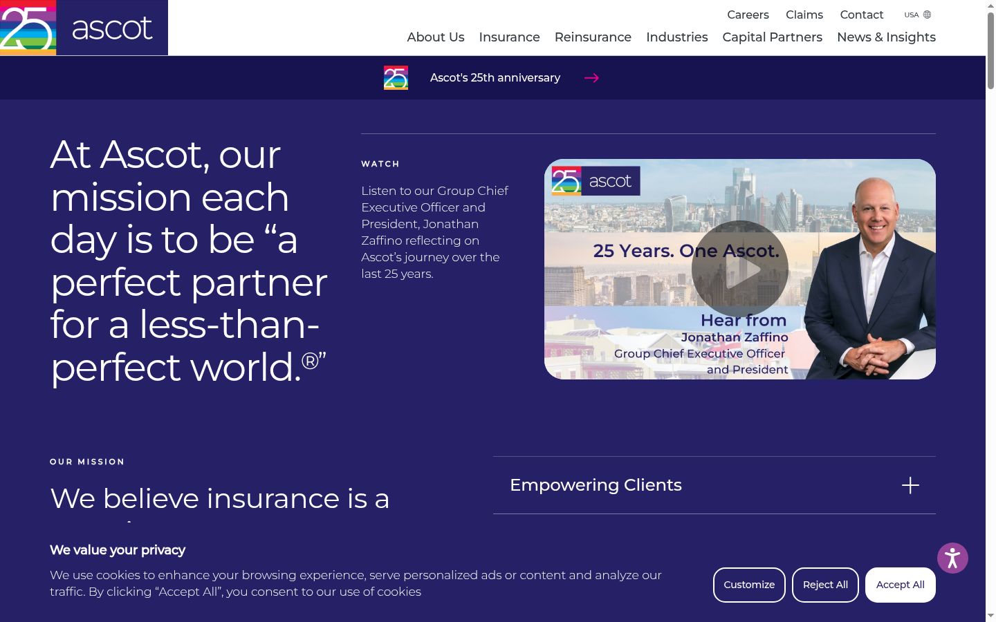 Screenshot del banner di consenso mostrato prima di qualsiasi interazione