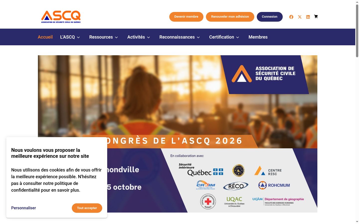 Capture d'écran de la bannière de consentement affichée avant toute interaction