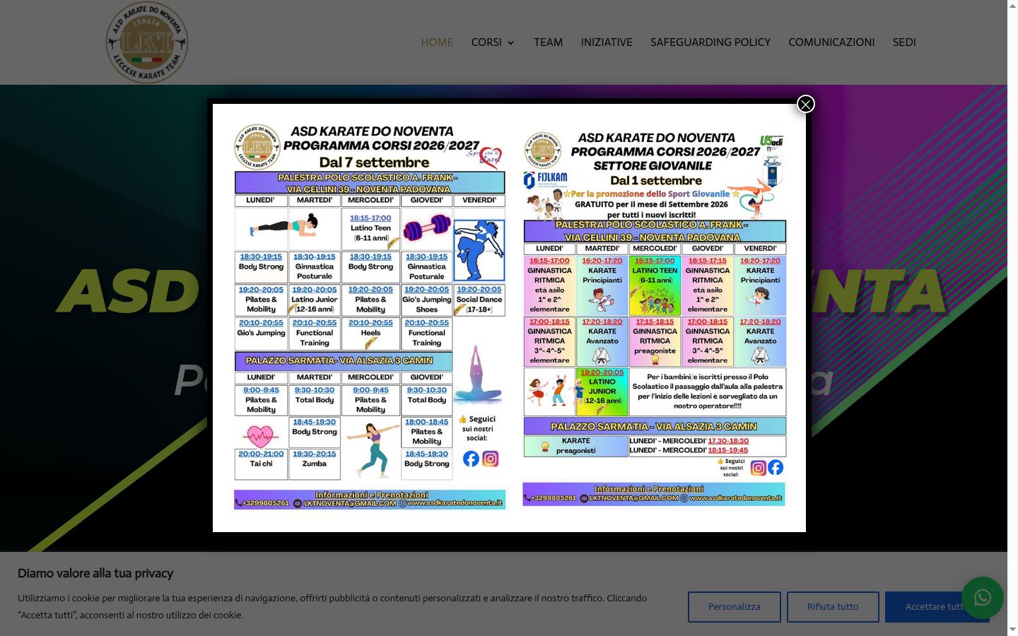 Screenshot del banner di consenso mostrato prima di qualsiasi interazione