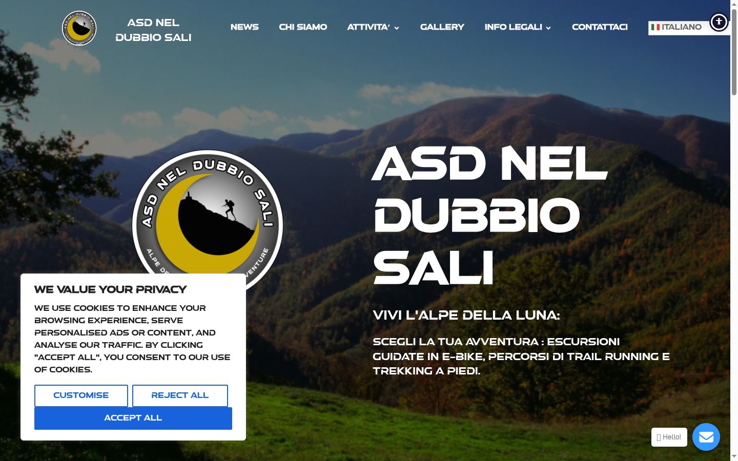 Screenshot del banner di consenso mostrato prima di qualsiasi interazione