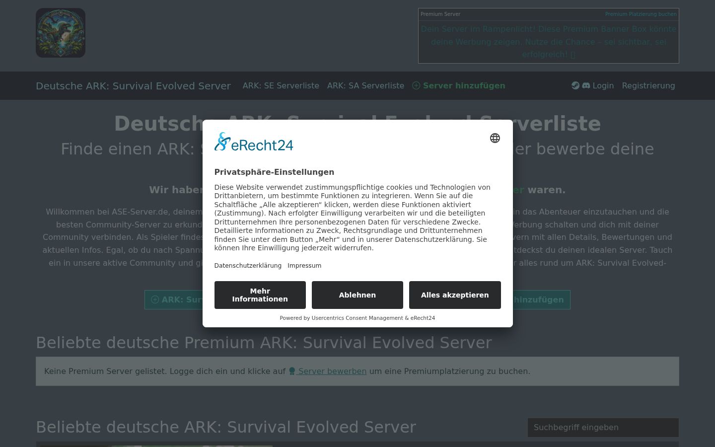 Screenshot des Einwilligungsbanners vor jeglicher Interaktion