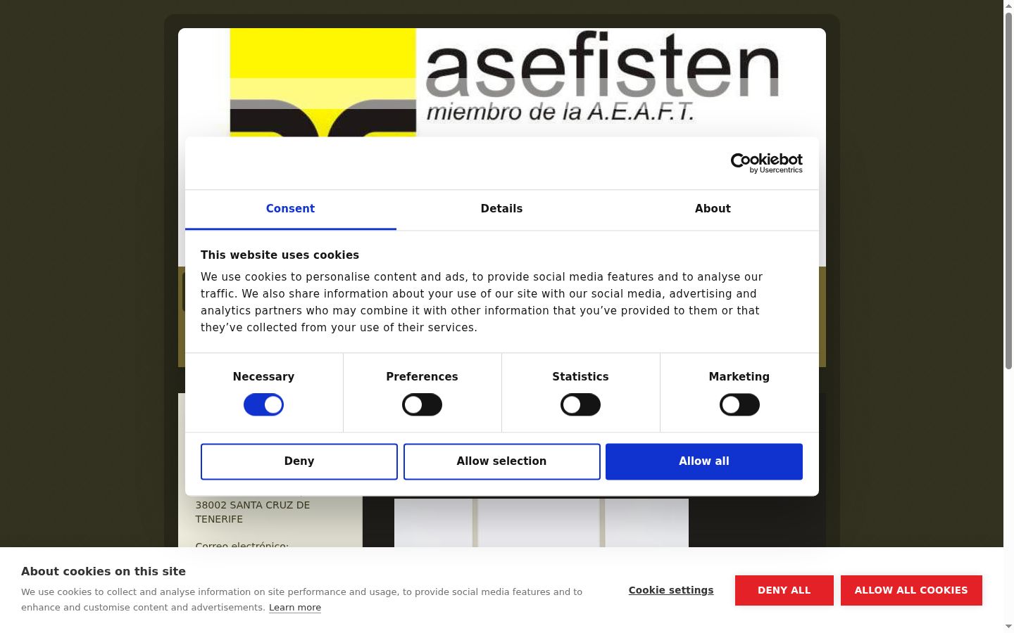 Captura de ecrã do banner de consentimento apresentado antes de qualquer interação