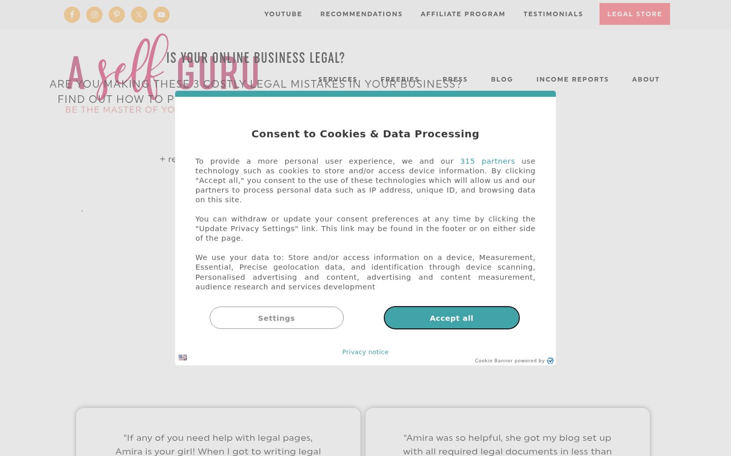 Screenshot des Einwilligungsbanners vor jeglicher Interaktion