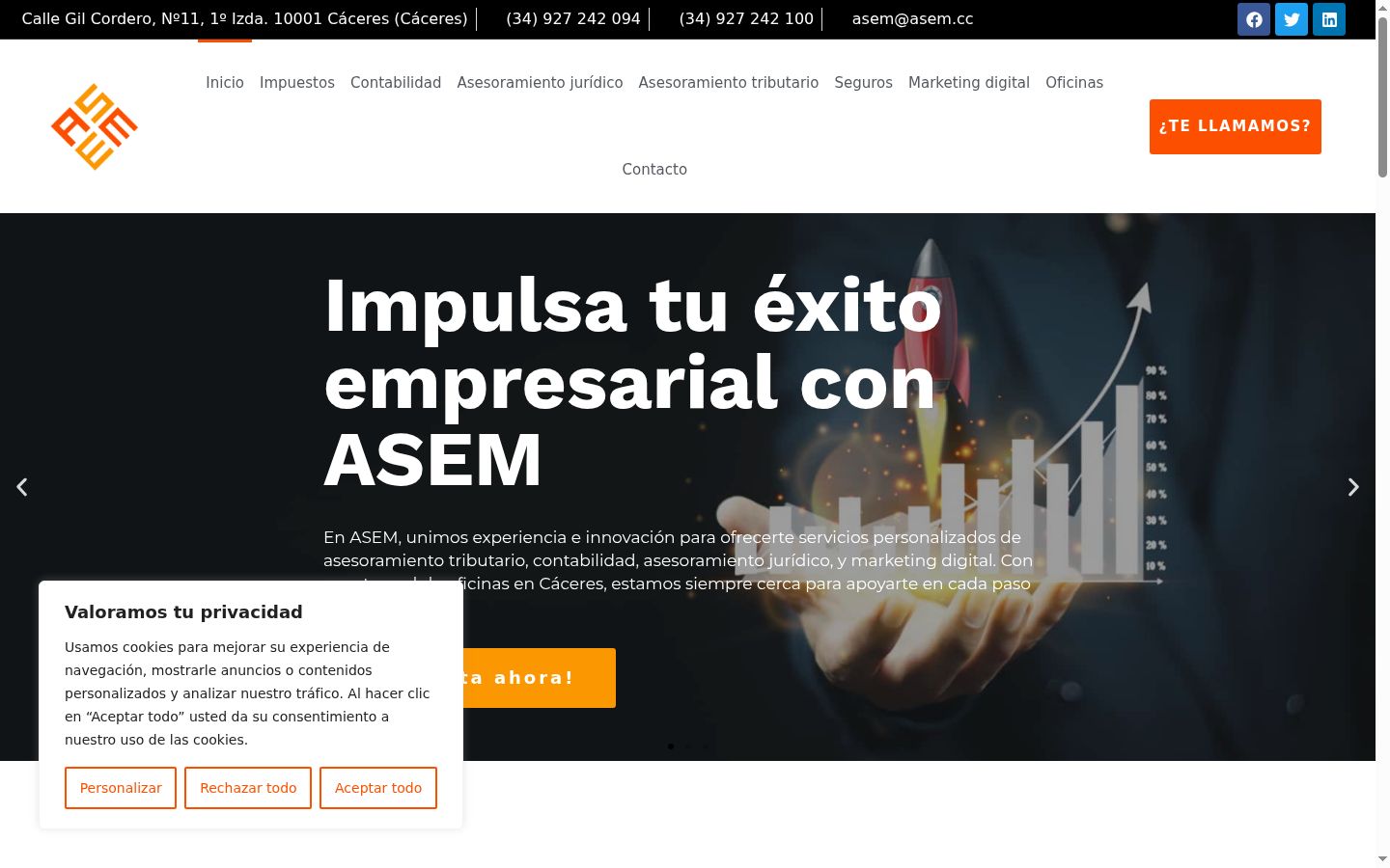 Captura de ecrã do banner de consentimento apresentado antes de qualquer interação