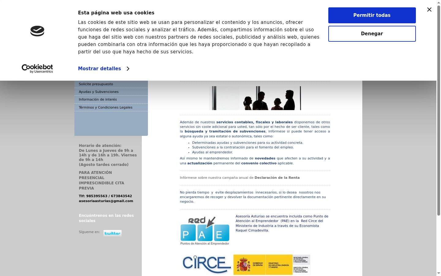 Captura de pantalla del banner de consentimiento mostrado antes de cualquier interacción