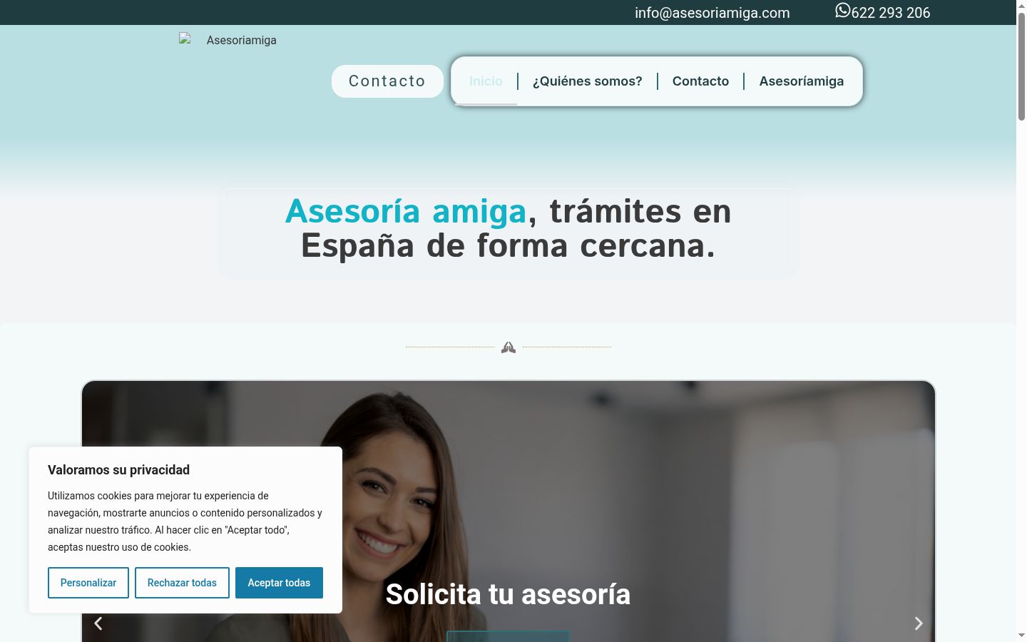 Captura de pantalla del banner de consentimiento mostrado antes de cualquier interacción