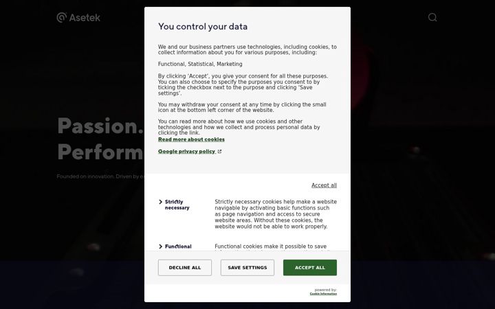Screenshot of asetek.com
