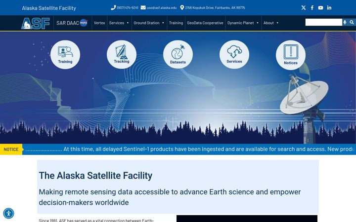 Screenshot stránky asf.alaska.edu