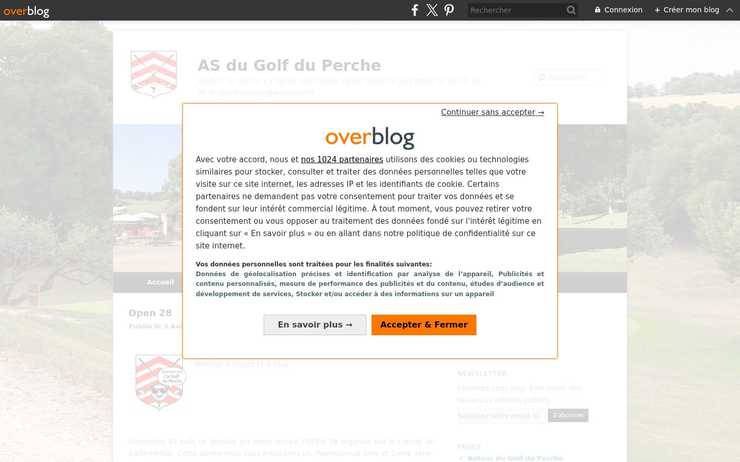 Capture d'écran de la bannière de consentement affichée avant toute interaction
