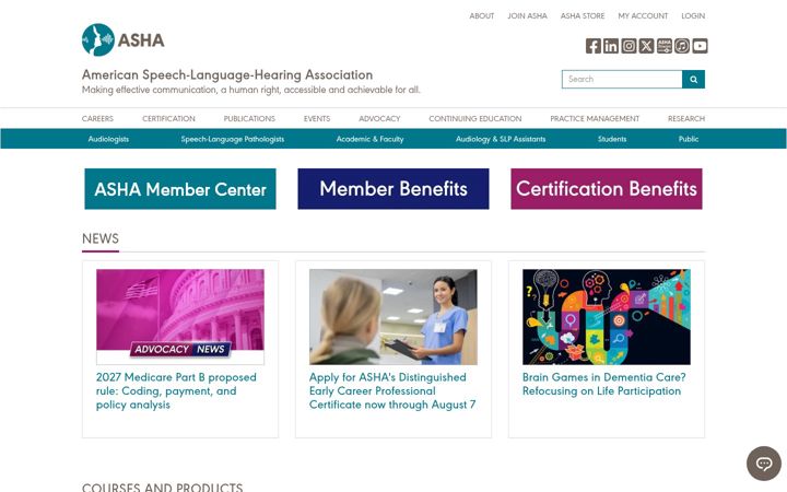 Screenshot of asha.org
