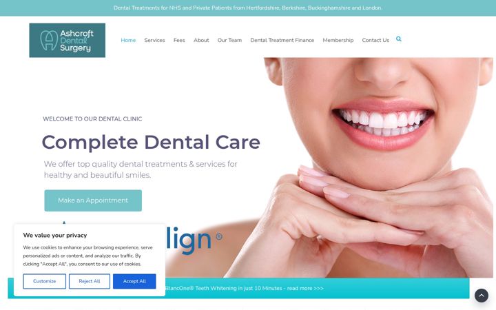 Screenshot stránky ashcroftdentalsurgery.co.uk