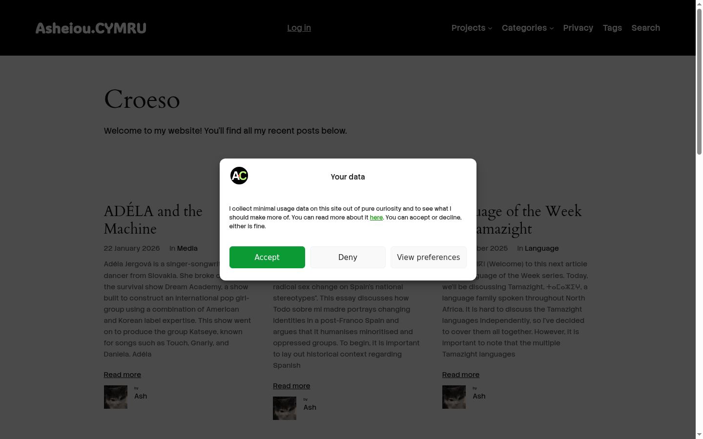 Screenshot del banner di consenso mostrato prima di qualsiasi interazione