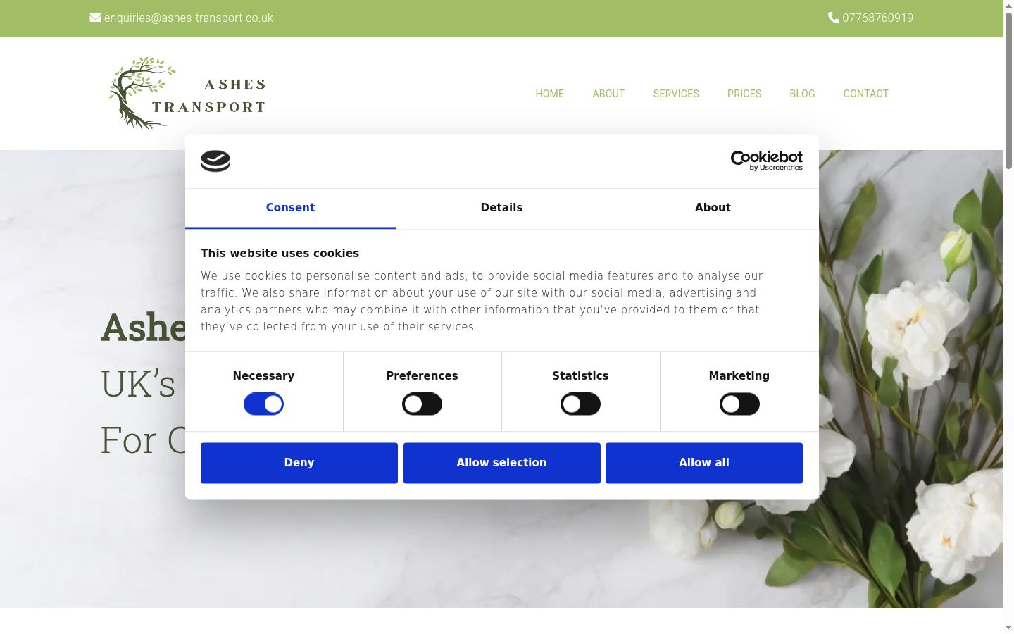 Screenshot del banner di consenso mostrato prima di qualsiasi interazione