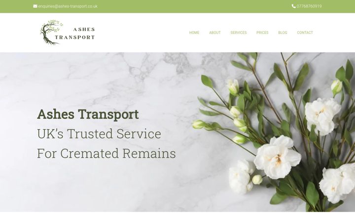 Skærmbillede af ashes-transport.co.uk