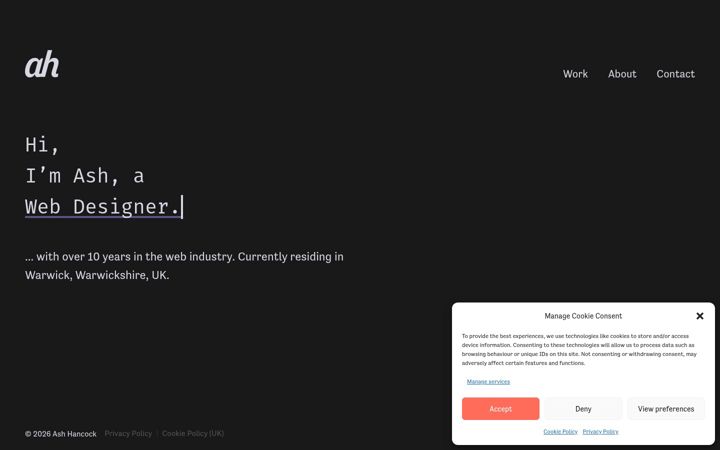 Screenshot of ashhancock.co.uk