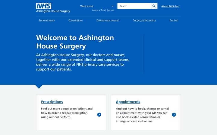 Ekraanipilt saidist ashingtonhouse.nhs.uk
