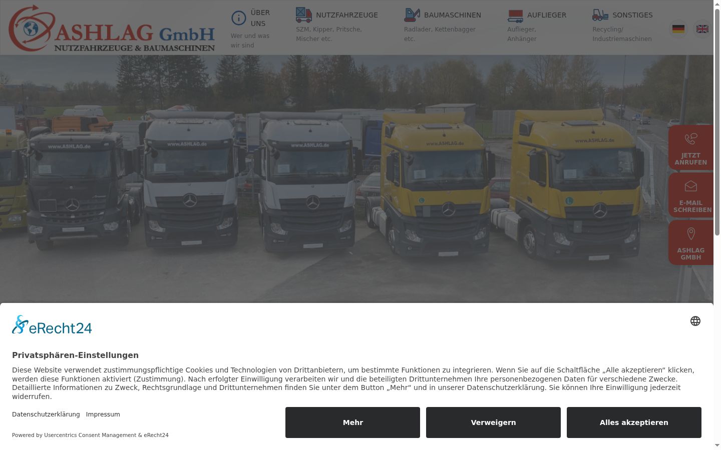 Screenshot des Einwilligungsbanners vor jeglicher Interaktion