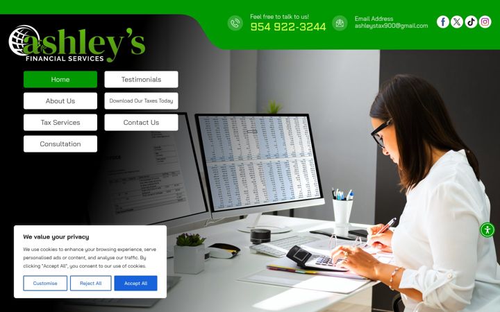 Skärmbild av ashleysfinancials.com