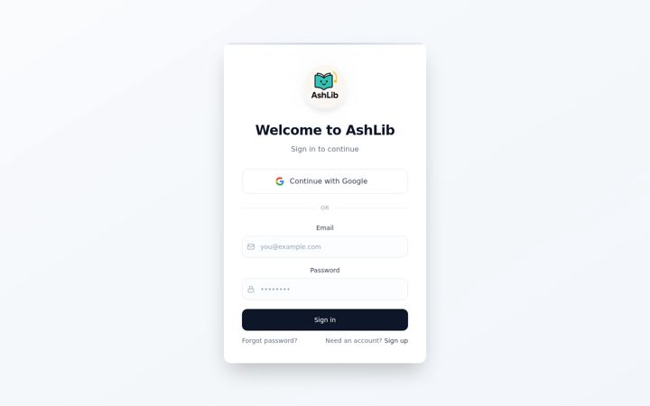 Screenshot of ashlib.io