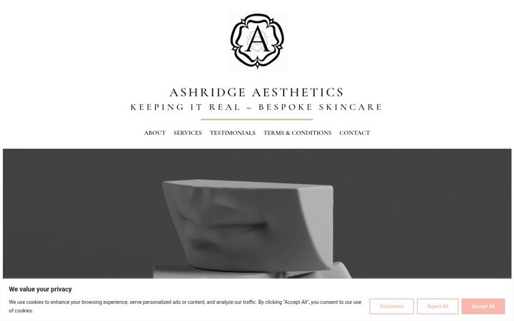 Captură de ecran a ashridgeaesthetics.co.uk