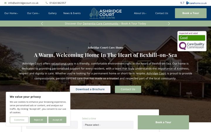 Screenshot of ashridgecourt.co.uk