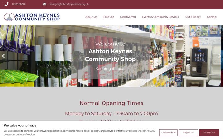 Captura de pantalla de ashtonkeynesshop.org.uk